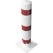 Barrier bollard | Steel tube  193 x 3.6 mm | stationary | for dowel fixing | hot-dip galvanized and white coatedwith three red reflecting stripes | total length: 1000 mm | with steel cap for bolting